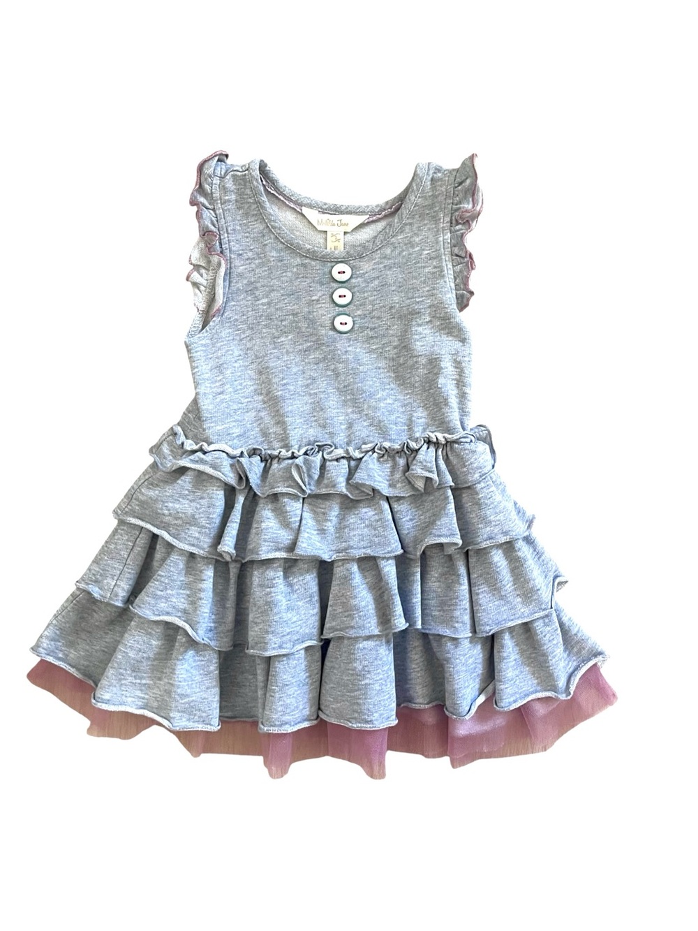 Matilda Jane Gray Layered Ruffle Dress with Pink Trim